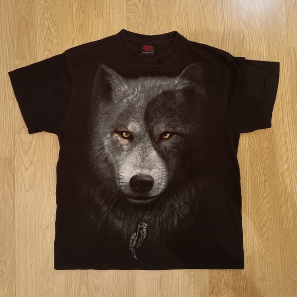 Vintage Y2K SPIRAL DIRECT WOLF  T-Shirt,Biker/Skull/Goth/Wolf/Native/Yin Yang - Picture 1 of 6
